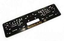 Рамка номерного знака с защелкой черная/золото NISSAN рельеф