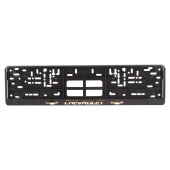 Рамка номерного знака с защелкой черная/золото CHEVROLET рельеф